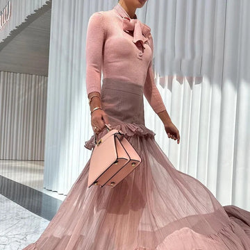 New Fashion Temperament Knitted With Folded Perspective Elegant Cake Skirt